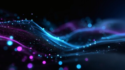 Abstract cyber luminous wave mesh with glowing blue and magenta neon gradient, immersive holographic design, futuristic luminous particles, AI visualization of data energy, sci-fi abstract glowing 