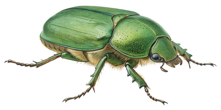 Green June Beetle Illustration Detailed Digital Painting, Isolated on Transparent Background, Insect, Beetle, Entomology