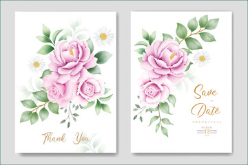 wedding invitation card with flower rose watercolor