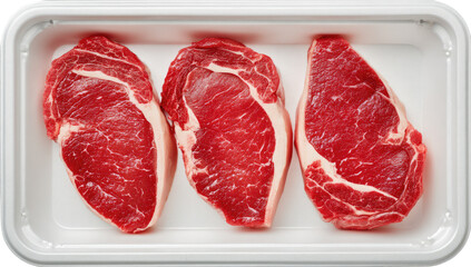 Three raw steak slices in a white plastic tray (1)