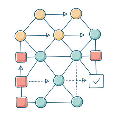 Hand-drawn Workflow Diagram Network Process, Isolated on Transparent Background, Network Diagram, Process Flow, Workflow Chart