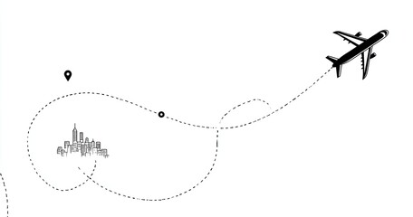 Airplane flight path over city