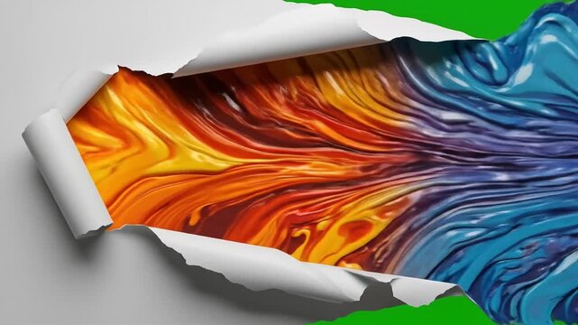 Abstract colorful explosion through ripped hole