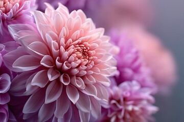 Close-up of pink and purple dahlia petals, creating a soft, abstract floral background with a gentle focus on the intricate details of the flower.