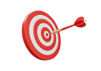 Red and white dartboard with arrow isolated on transparent background