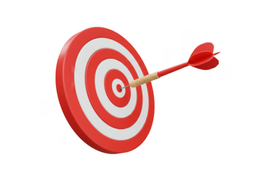 Red and white dartboard with arrow isolated on transparent background