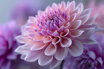 Close-up of pink and purple dahlia petals, creating a soft, abstract floral background with a gentle focus on the intricate details of the flower.