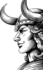 Fototapeta premium Engraved illustration of loki in black bold lines design for mythology art