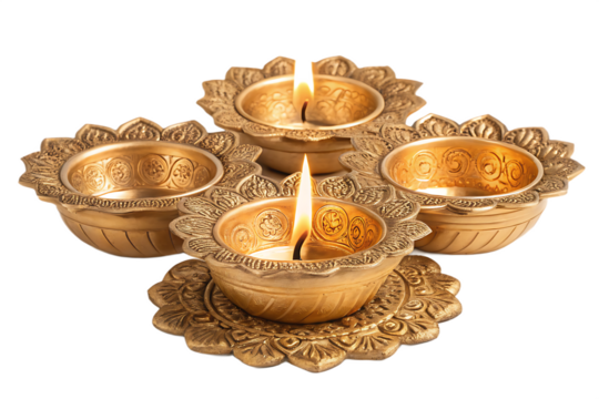 Traditional Brass Diya Set For Celebrations on AI generated by PNG