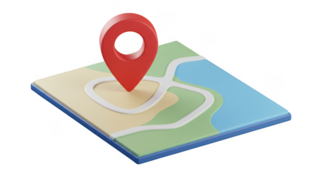 Red map pin on stylized map isolated on transparent background