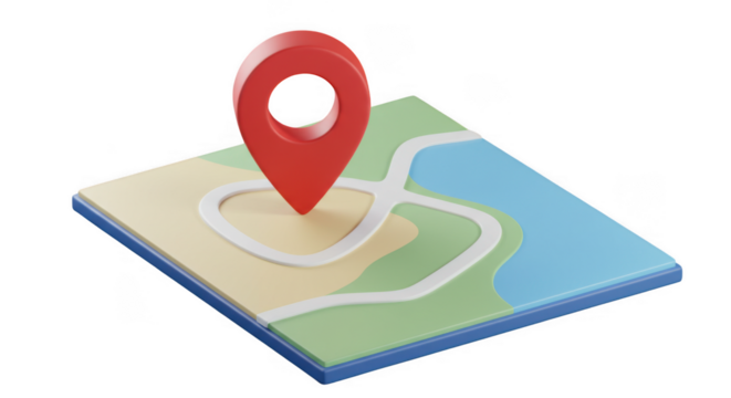 Red map pin on stylized map isolated on transparent background