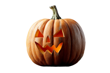 Carved pumpkin with glowing orange interior