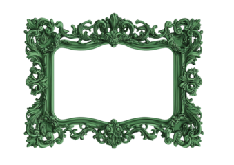 Vintage ornate green frame mockup, white background