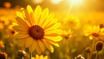 Obraz premium Yellow daisy clusters in the warm sunshine