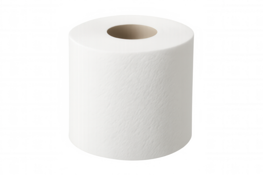 White toilet paper roll positioned vertically, representing basic personal hygiene necessity