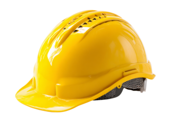 Yellow construction safety helmet, white background