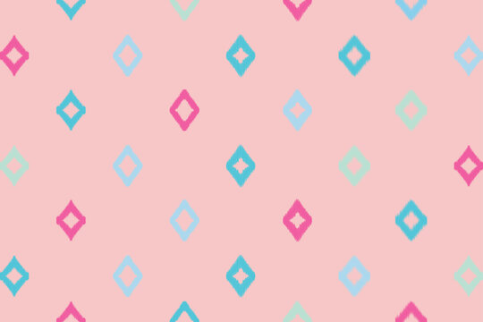 Pastel ikat seamless pattern in soft pink, baby blue, and mint green, cute geometric textile design for nursery, fashion fabric, gift wrap, and modern wallpaper