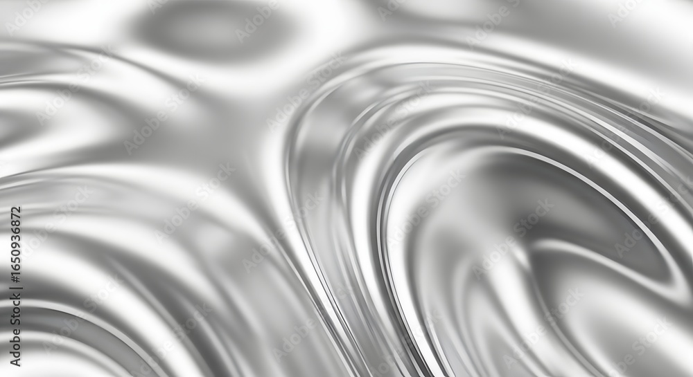 Poster abstract silver metallic fluid texture with smooth curves and light reflection