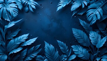 Tropical Blue Leaves Collection with Space Background