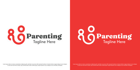 Mother parenting logo design illustration vector. Silhouette of a mother nurturing her child. Simple minimal calm icon symbol.