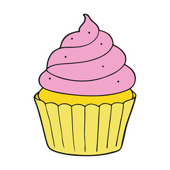 A zesty lemon cupcake topped with fluffy pink cream, perfect for a sweet and tangy treat that delights the eyes and taste buds in every bite.
