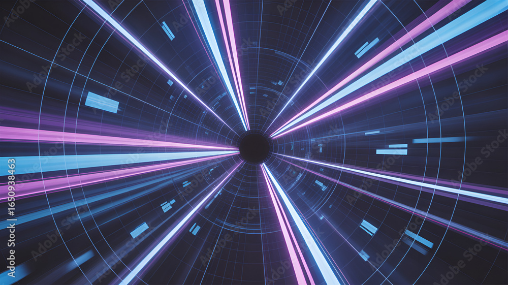 Poster abstract tunnel with neon lights creating a sense of speed and motion