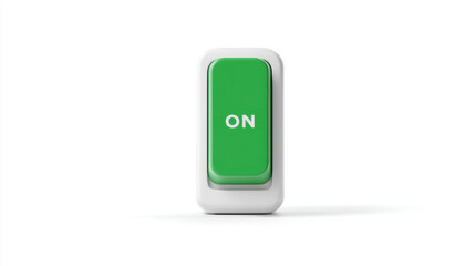 Flipping Switch, A minimalist 3D illustration of a simple toggle switch being flipped to the "on" position. Green and white color scheme. Isolated on a clean white background.