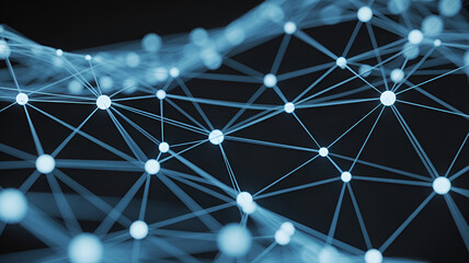 Abstract network of interconnected nodes and lines against a dark background