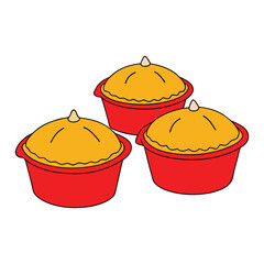 Freshly baked pies sit in vibrant red pans, golden crusts glistening, filling tempting and warm, perfect for cozy kitchens and delightful homemade treats.
