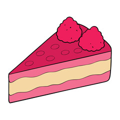 A delicious slice of raspberry cake, soft and fluffy, layered with sweet raspberry filling and a light dusting of powdered sugar, perfect for dessert lovers.
