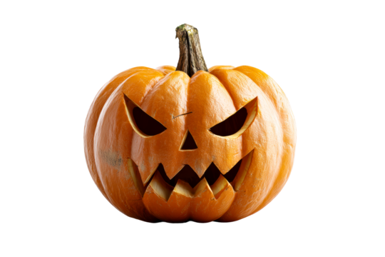 Carved pumpkin with an evil face for Halloween