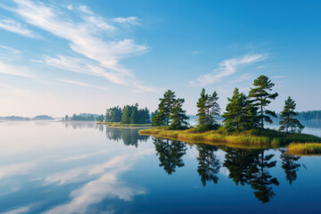 Obraz premium in summer tranquil landscapes across different countries reveal stunning lakes with crystal clear waters