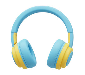 Blue and yellow children s headphones isolated on transparent background
