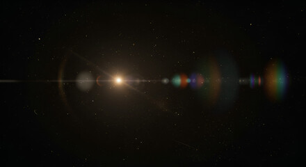 Dramatic space scene featuring a brilliant star with lens flare effect, enhanced by bokeh