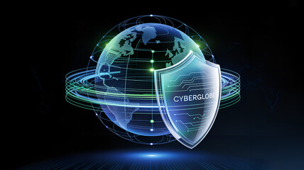 Cybersecurity shield protecting the globe, representing global network security