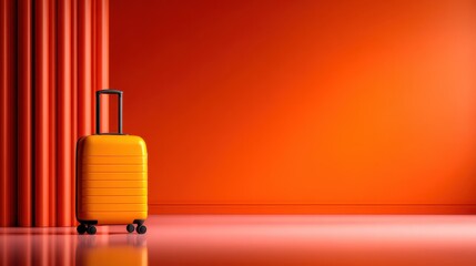 A vibrant yellow suitcase is displayed against a striking orange backdrop, creating a visually stimulating image that conveys boldness and energy for travel-related themes.