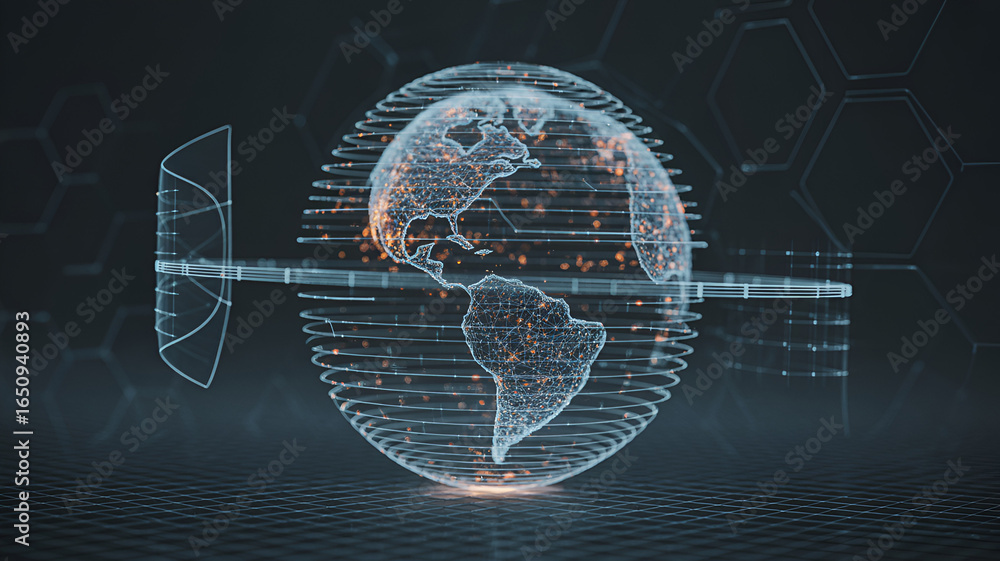 Poster digital globe with network connections representing global technology and communication