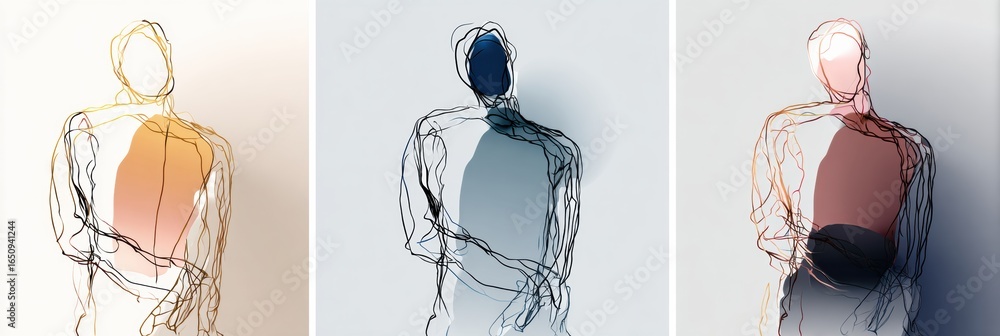 Poster stylized human figures in abstract form showcasing different colors and outlines in a minimalist des
