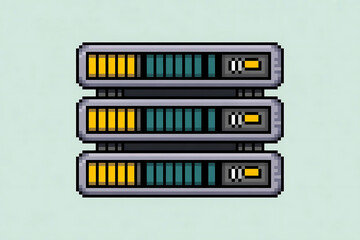 Pixel art illustration of three stacked computer servers with progress bars