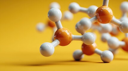 An intricate molecular model with bold orange and white atoms, showcasing the complexity and beauty of chemical structures, a symbol of science and exploration.