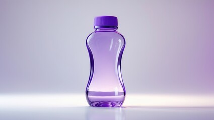 A purple plastic bottle with a purple cap, standing against a soft light background.