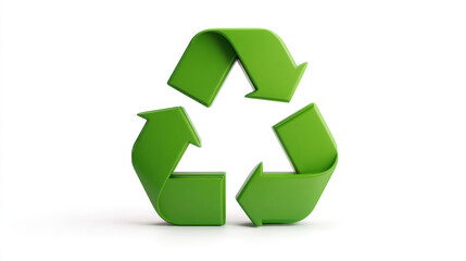 Recycle Symbol, A minimalist 3D green recycle symbol with three chasing arrows. Isolated on a clean white background. For eco-friendly advertising.