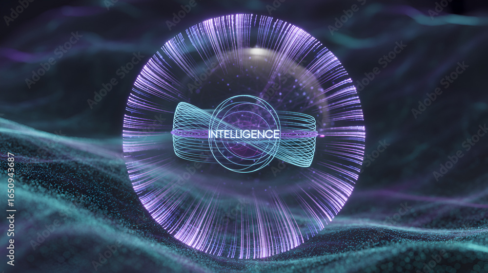 Poster artificial intelligence sphere with digital innovation and future technology