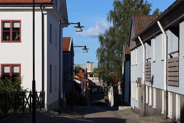 Sweden. Streets and houses in the city of Västervik in Sweden. Kalmar County.