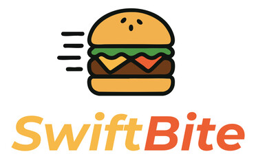 Minimal Burger Icon with Speed Lines, Flat Vector Fast Food Logo Design