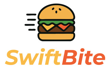 Minimal Burger Icon with Speed Lines, Flat Vector Fast Food Logo Design