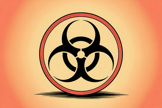 Biohazard symbol in a circle with a red outline