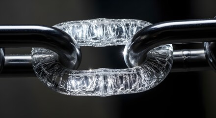 Broken Glass Chain Link Close Up in Dark Background