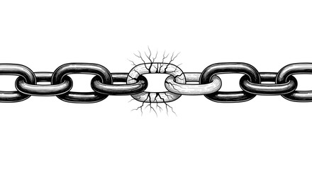 Broken Chain with Fractured Link in Black and White Artistic Illustration