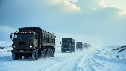 The driving scene of trucks on snowy roads